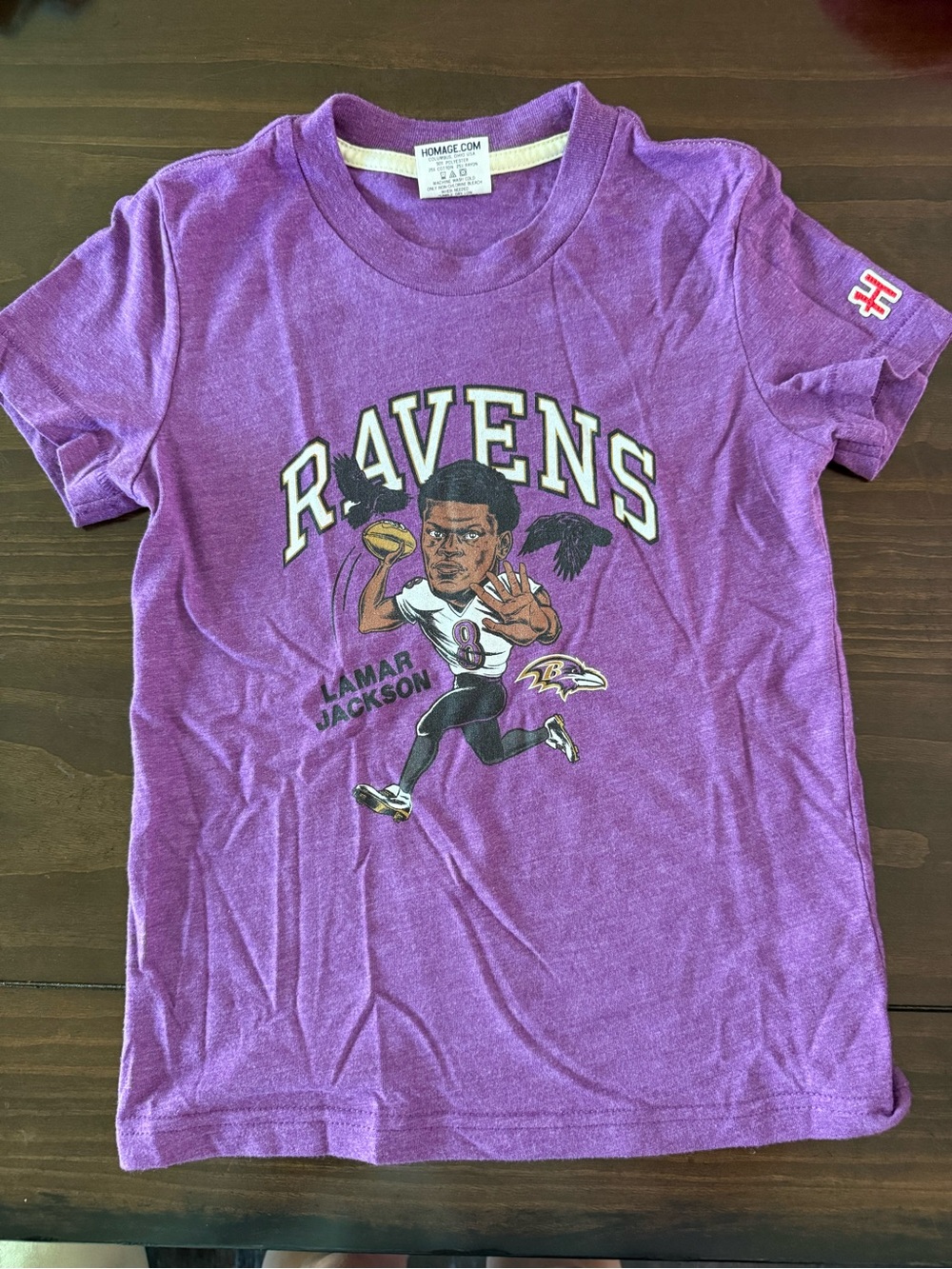 Homage Ravens Lamar Jackson Purple Kids T-Shirt